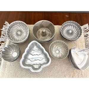 Various Petite Aluminum Bundt Mold Shapes Fluted, Swirls, Hearts 21 Total (3746)